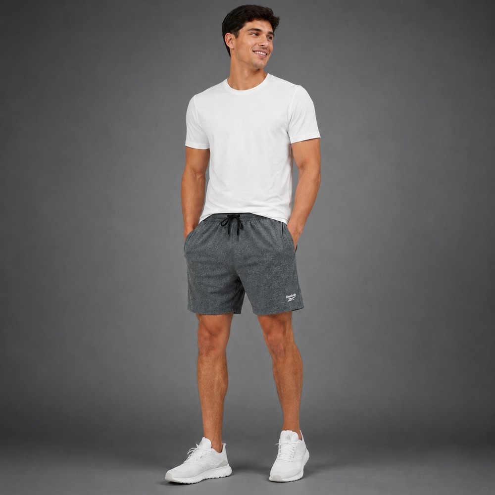 Reebok Men's Athletic Shorts Heather Gray Drawstring Elastic Waist Small